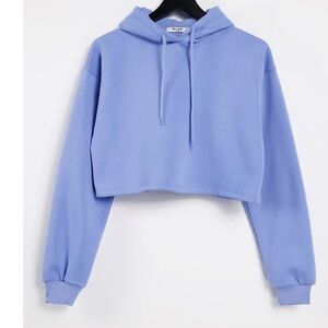 Casual Blue Cropped Hoodie
